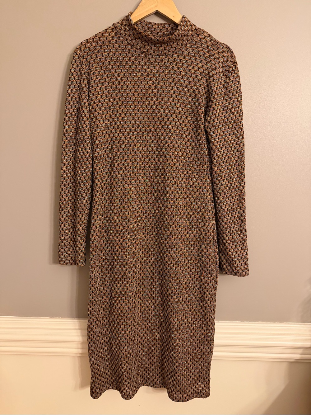 Zara Trafaluc Metallic Knit Mock Neck Long Sleeve Midi Dress with Slip Size M